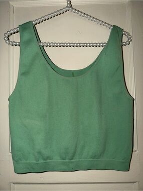 Ribbed Scoop Crop Tank Top in Mint Green